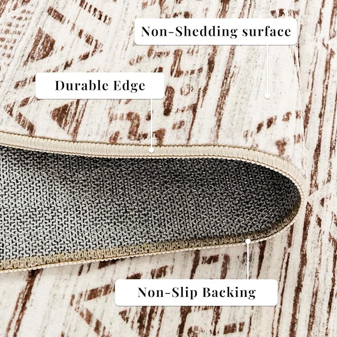 3x15 Washable Kitchen Runner Rug: Modern Moroccan Runners for Hallway Soft Non Slip Rugs with Rubber Backing Low Pile Thin Waterproof Floor Carpet for Entryway Bedroom Bathroom Indoor 3x15 Beige
