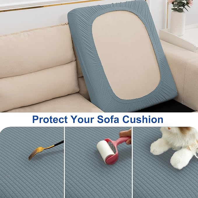 Water Repellent Sofa Seat Slipcovers Stretch Cushion Covers, Seaters Replacement for Furniture Protector, Soft Flexibility with Elastic Bottom (Medium, Dusty Blue)