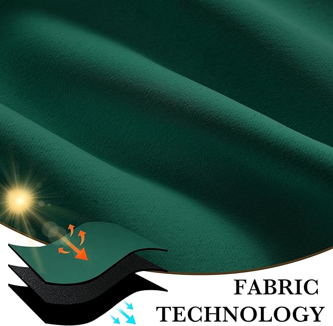 RYB HOME Bedroom Blackout Curtains 54 inches Long, 100% Blackout Thermal Insulated Noise Reducing Curtains for Living Room Nursury, 42 inches Wide by 54 inches Long, Dark Green