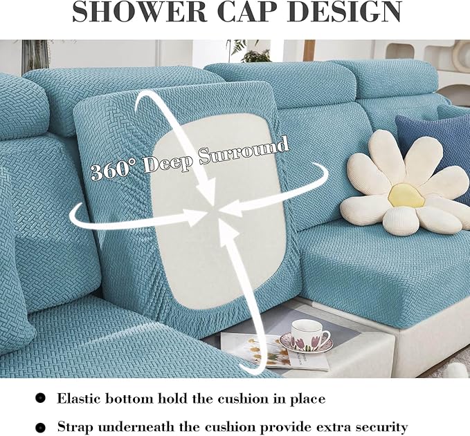 Sofa Covers Couch Covers for Sofa Pet Friendly Couch Cushion Covers Universal Sofa Covers Washable Stretch Slipcovers for Sectional Sofa (Texture Sea Blue, 3 Seats + Chaise Cover)