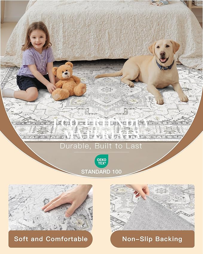 Madane Runner Rugs for Hallway 2x10 Long Washable Non-Slip Hallway Runner Rug Low-Pile Stair Kitchen Runner Soft Throw Carpet for Entrance Living Dining Laundry Room (Grey, 2 x 10)