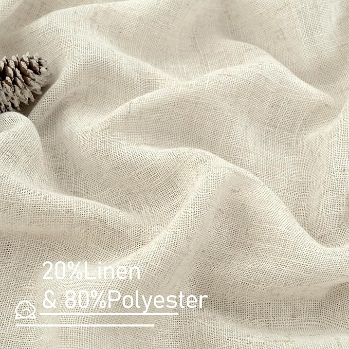 LAMIT Natural Linen Semi Sheer Curtains 63 Inch for Bedroom, Light Filtering Neutral Window Curtains Farmhouse Boho Back Tab and Rod Pocket Panels, Natural Cream Ivory, 2 Panels, 38 x 63 Inch