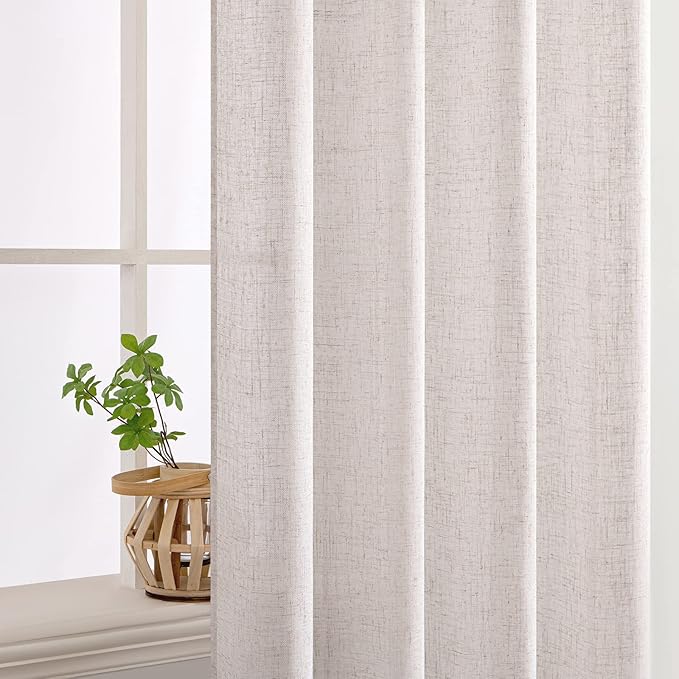 MIULEE White Linen Curtains 90 Inch Long 2 Panels Set for Bedroom Living Room, Soft Thick Linen Textured Window Drapes Semi Sheer Light Filtering Rod Pocket Back Tab Burlap Look Farmhouse Decor