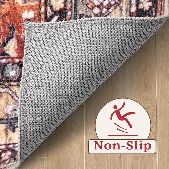 SERISSA Washable Rugs 6x9 Area Rugs, Large Non-Slip Boho Living Room Rug, Ultra Soft Vintage Print Distressed Oriental Tribal Farmhouse Carpet for Dining Room Bedroom Dorm Office Home Decor