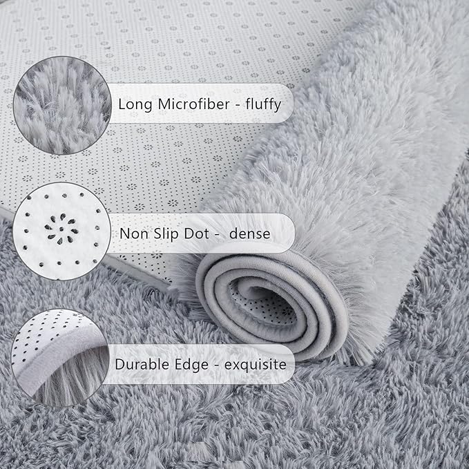 Chicrug Soft 2x10 Runner Rug for Bedroom Living Room Plush Fluffy Rug, Shag Furry Hallway Runner Carpet Rug Non Shedding for Nursery Children Kids Girls Room Home Decorative, Grey
