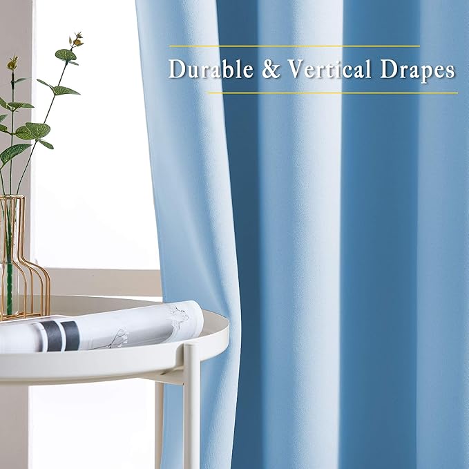 NICETOWN Blue Blackout Curtains 84 inch Length 2 Panels, Grommet Thermal Insulated Window Treatments Light & Sound Reducing Drapes for Living Room/Bedroom, W46 x L84