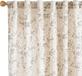 Lazzzy Grey Floral Linen Curtains 84 Inch Length Farmhouse Curtain Back Tab Drapes for Living Room Bedroom Light Filtering Vintage Rod Pocket Curtains, 2 Panels, Gray on Beige
