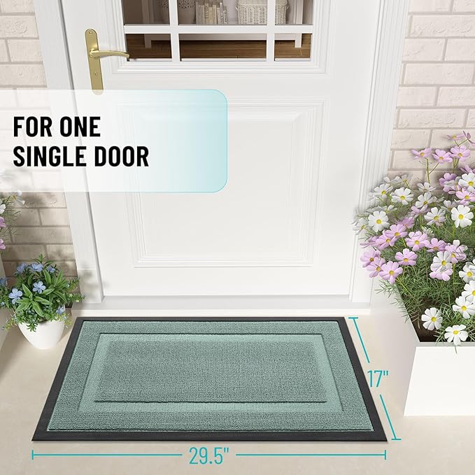 OLANLY Front Door Mat Indoor Outdoor Entrance, Waterproof All-Season, All-Weather Doormat, Sturdy Natural Rubber, Low Profile, Easy Clean Patio Porch Entryway Mat, 59x23, Grayish Green