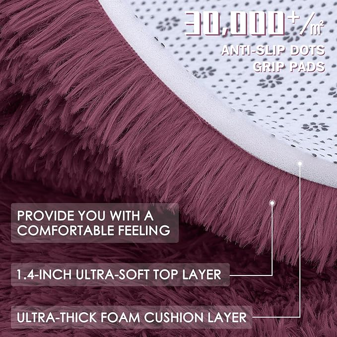OLANLY 2x3 Machine Washable Small Bedside Rug, Soft Fluffy Shaggy Entryway Throw Rugs for Bedroom, Living Room, Indoor Floor Carpet for Kids Girls Boys, Nursery Rooms, Home Decor Aesthetic, Burgundy
