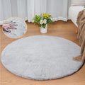 ORINOVA Grey Round Rug 3ft Machine Washable Shaggy Area Rugs for Living Room Faux Bunny Fluffy Fur Rug for Bedroom Small Circle Nursery Rug