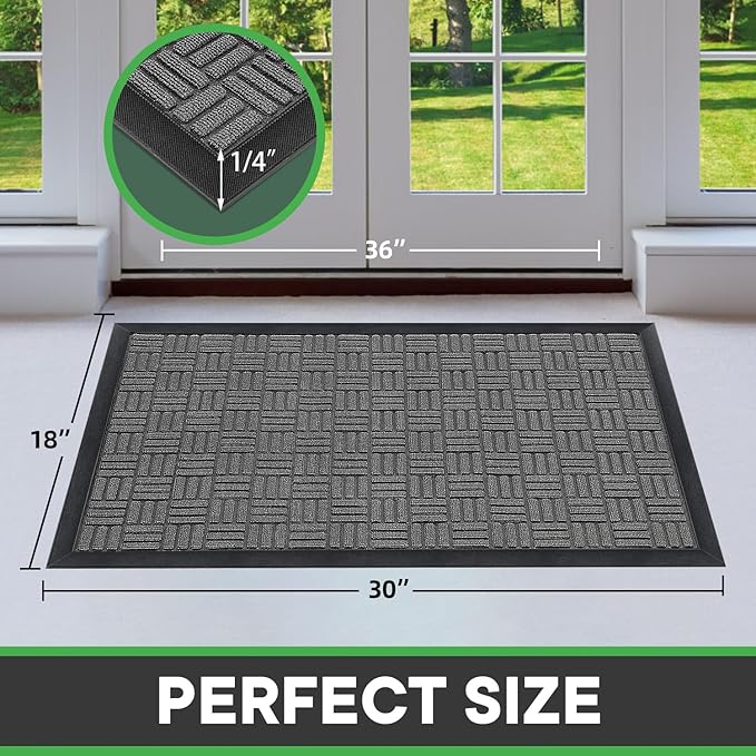 Mibao Front Door Mat, Heavy Duty Durable Welcome Mat for Outdoor Indoor, Dirt Trapper Waterproof Super Absorbent Door Mat for Entryway Outside Patio Porch, 29.5" x 17", Light Grey