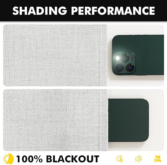 MIULEE 100% Blackout Linen Curtains for Bedroom, Heathered White Solid Luxury Decor Thermal Insulation Room Darkening Drapes for Living Room Nursery Back Tab Rod Pocket 42 x 72 Inches, 2 Panels