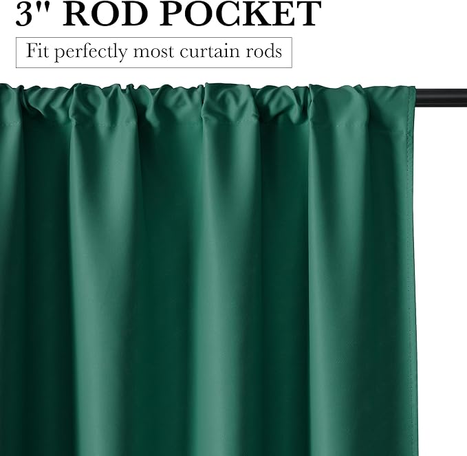 RYB HOME Bedroom Blackout Curtains 80 inches Long, 100% Blackout Thermal Insulated Noise Reducing Curtains for Living Room Nursury, 42 inches Wide by 80 inches Long, Dark Green