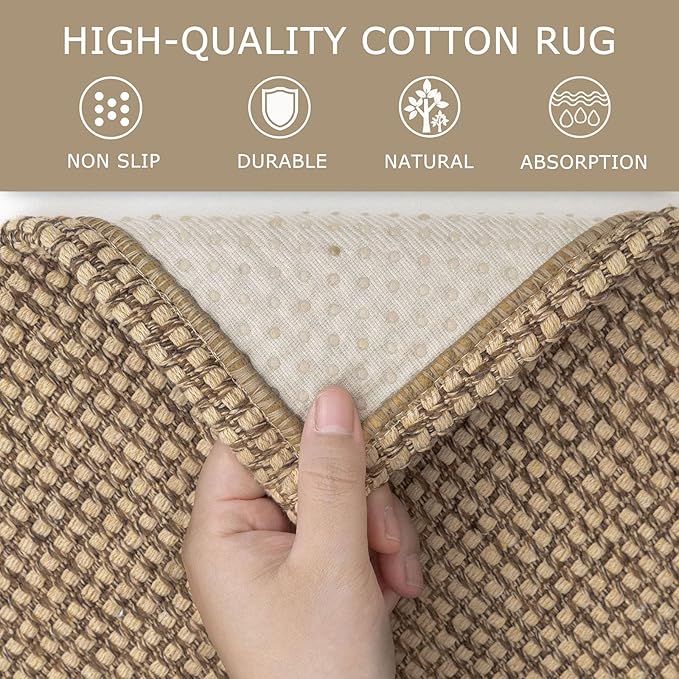 KOZYFLY Long Runners for Hallways 2x12 ft Washable Kitchen Runner Non Slip Rubber Backed Hallway Rugs Cotton Entryway Runner Rug Floor Carpet for Indoor Hall, Backdoor, Kitchen, Tan/Orange/Brown