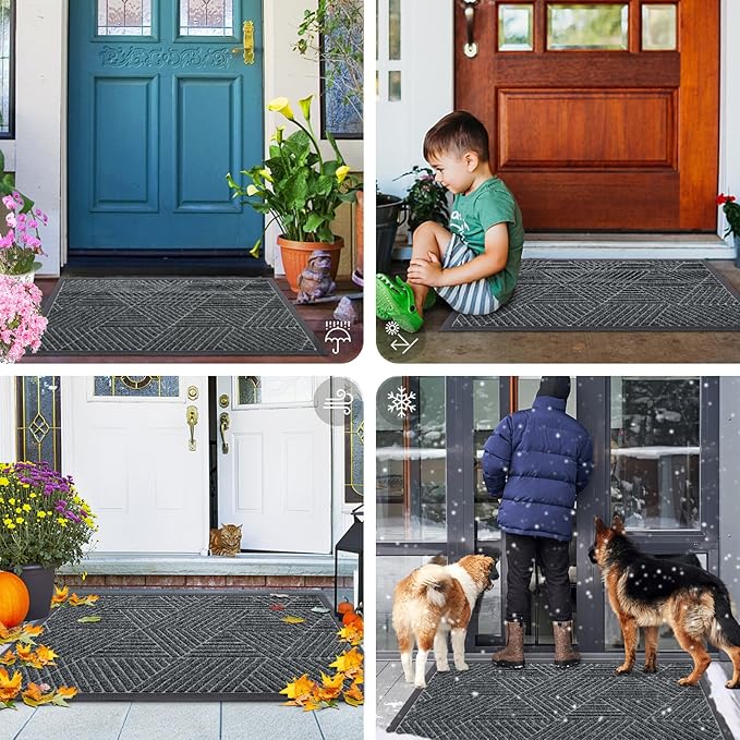 Smiry Front Door Mat Outside Entrance, Heavy Duty Sturdy Natural Rubber Doormat, Trap Dirt and Moisture, Easy Clean Low Profile Welcome Floor Mats for Indoor Outdoor Entry, 71x23 Inch, Grey
