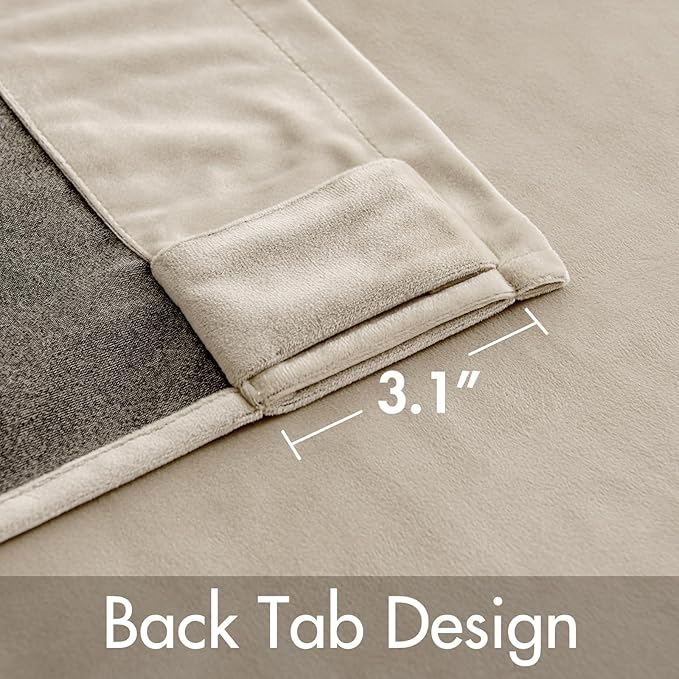 MIULEE Velvet Curtains 90 inches - Luxury Blackout Curtains for Bedroom Living Room Thermal Insulated Super Soft Window Drapes Rod Pocket & Back Tab, Beige, W52 x L90 inches, 2 Panels