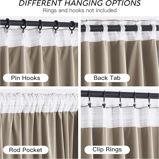 RYB HOME Camel Beige Velvet Curtains with Hook Tape, Thermal Insulated Privacy Protect Decorative Drapes for Home Theater, W 52 x L 72 inches, 2 Panels Set