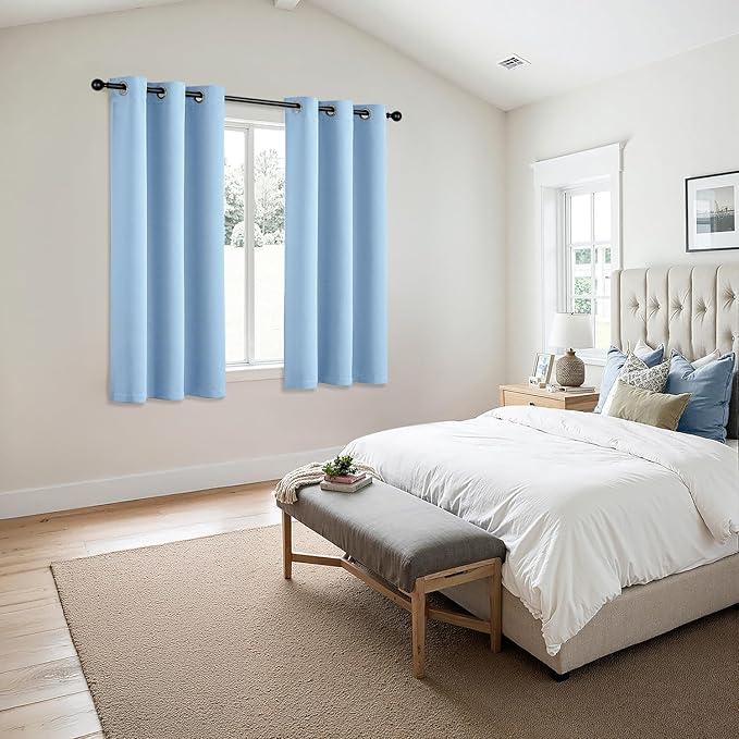 MIULEE Sky Blue Blackout Curtains for Bedroom Living Room 63 Inches Long 2 Panels, Thermal Insulated Room Darkening Drapes Solid Grommet Noise Reduction Light Blocking Window Treatments 40x63 Inch