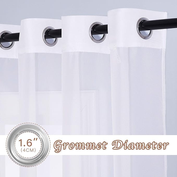 NICETOWN Sheer White Curtains 96 inches Length for Windows, Grommet Top Elegant Voile Textured Window Dressings for French Door/Bedroom/Living Room, W70 x L96, 1 Pair