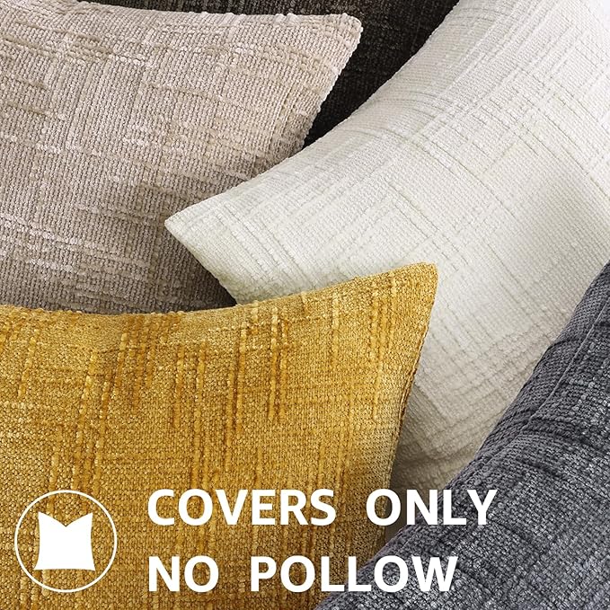 decorUhome Summer Mustard Yellow Chenille Throw Pillow Covers 20x20 Set of 2 Textured Soft Cozy Slubby Couch Pillow Covers Modern Farmhouse Boho Decorative Pillow Cases for Bed Sofa Living Room
