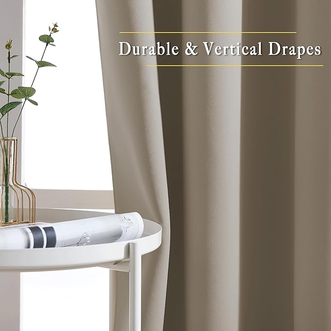 NICETOWN Bedroom Blackout Curtain Panels - Home Fashion Window Treatment Ring Top Blackout Draperies and Drapes (52 inches x 63 inches, Set of 2 Panels, Taupe)