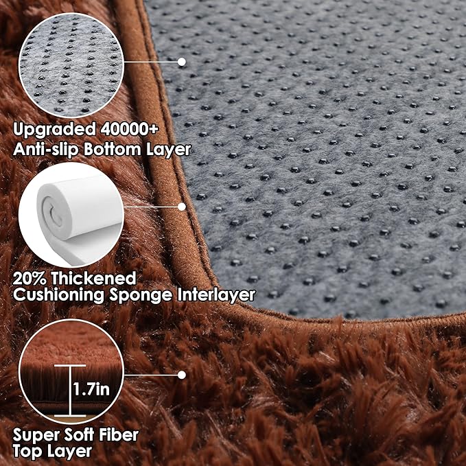 ONASAR Brown Area Rugs for Bedroom Living Room, Fluffy 4x6 Indoor Bedside Floor Throw Rug, Soft Plush Shaggy Carpet for Nursery Kids Girls Boys Teen Dorm Home Office Decor Aesthetic