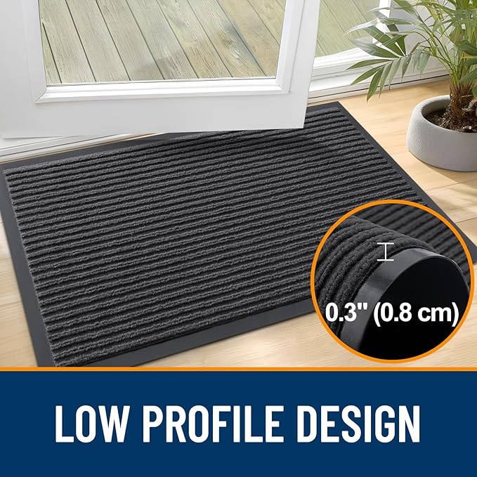 OLANLY Front Door Mat Indoor Outdoor Entrance, 2-Pack 71 x 47 Inch, Waterproof Heavy Duty Doormat, Fade Resistant, Low Profile, Easy Clean Patio Porch Welcome Floor Mats for Entry, Charcoal Grey