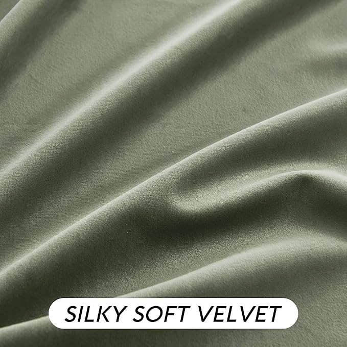 RYB HOME Sage Green Velvet Curtains 94 inches with Hook Belt, Soft Fabric Room Darkening Thermal Insulated Luxurious Home Decor Curtains for Living Room Bedroom, W 52" x L 94", 2 Panels Set