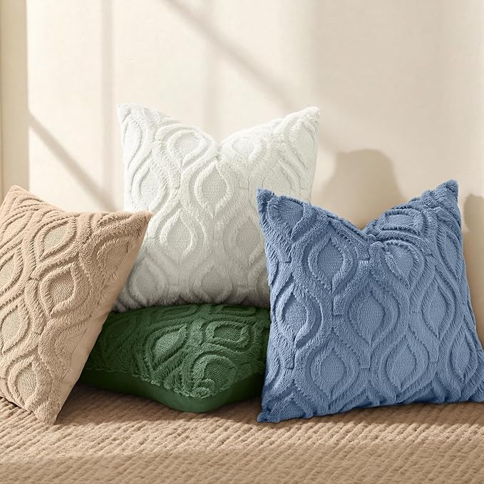 decorUhome Throw Pillow Covers 20x20 Inch Set of 2, Soft Plush Faux Wool Blue Solid Couch Pillow Covers, Accent Farmhouse Neutral Square Pillow Cases for Sofa Bed Living Room