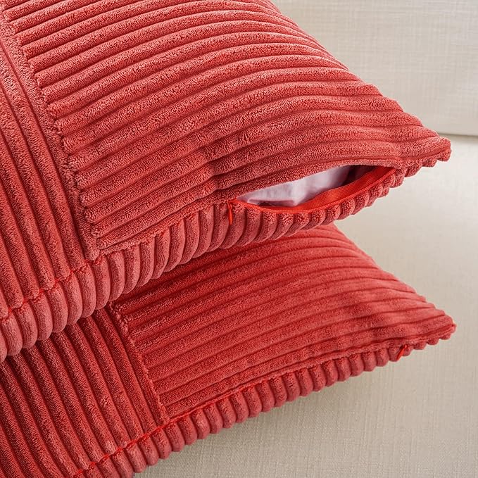 Fancy Homi 2 Packs Red Long Lumbar Decorative Throw Pillow Covers 16x24 Inch for Couch Bed Sofa, Holiday Christmas Home Decor Gift, Soft Striped Corduroy Rectangle Accent Cushion Case 40x60 cm
