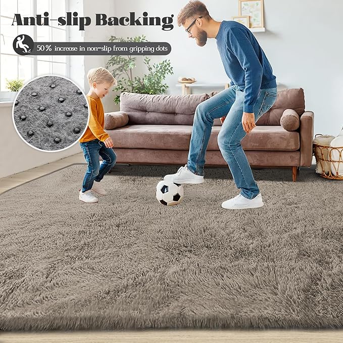 6x9 Area Rugs for Living Room: Fluffy Shag Soft Washable Rug Large Fuzzy Plush Indoor Carpet for Bedroom Nursery Playroom Kids Girls Boys Room (Grey Camel, 6'x9')