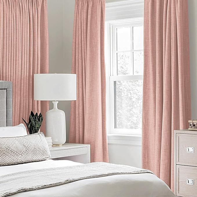 MIULEE Linen Curtains for Bedroom 100% Blackout Thermal Insulated Blush Pink Grommet Room Darkening Curtains & Drapes for Living Room Nursery 52 x 45 Inch (2 Panels)