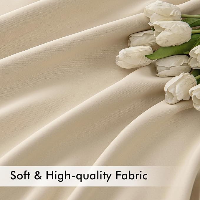 MIULEE Back Tab Cream Beige Curtains 120 Inch Long 2 Panels Set for Living Room Bedroom, Ivory Rod Pocket/Pinch Pleated Light Blocking Extra Long Thermal Insulated Room Darkening Blackout Drapes