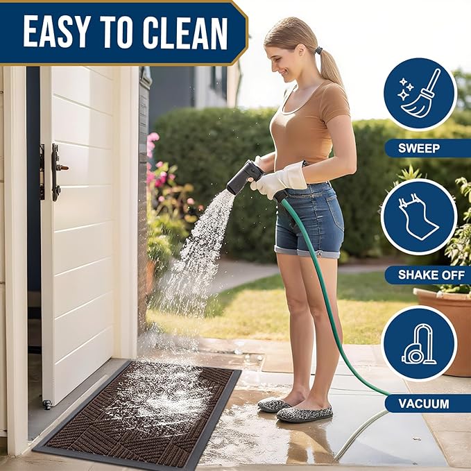 Smiry Front Door Mat Outside Entrance, Heavy Duty Sturdy Natural Rubber Doormat, Trap Dirt and Moisture, Easy Clean Low Profile Mats for Indoor Outdoor Entry, Irregular Triangle (59x30, Dark Brown)