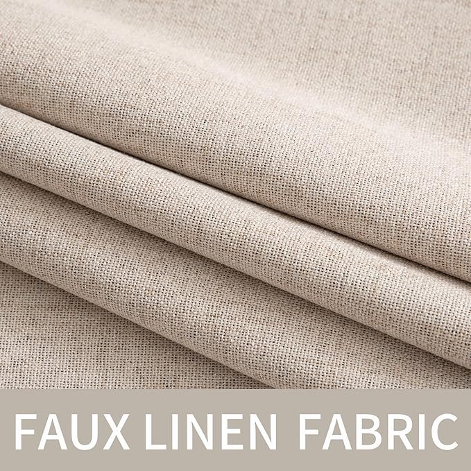 MIULEE 100% Blackout Linen Textured Curtains for Bedroom Solid Thermal Insulated Natural Beige Grommet Room Darkening Curtains & Drapes Luxury Decor for Living Room Nursery 52 x 95 Inch (2 Panels)