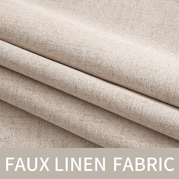 MIULEE Linen Textured Curtains Solid 100% Blackout for Bedroom Thermal Insulated Natural Beige Grommet Room Darkening Curtains & Drapes Luxury Decor for Living Room Nursery 52 x 72 Inch (2 Panels)