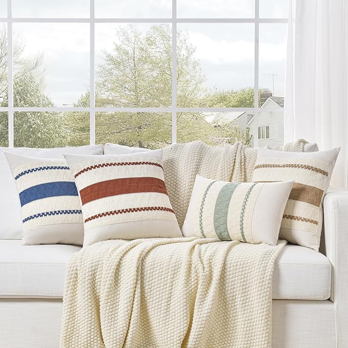 Fancy Homi Set of 1 Boho Neutral Decorative Throw Pillow Cover 20x20 Inch for Couch Bed Sofa, Aesthetic Modern Organic Farmhouse Home Decor, Soft Cotton Cute Accent Macrame Woven Tan Cushion Case