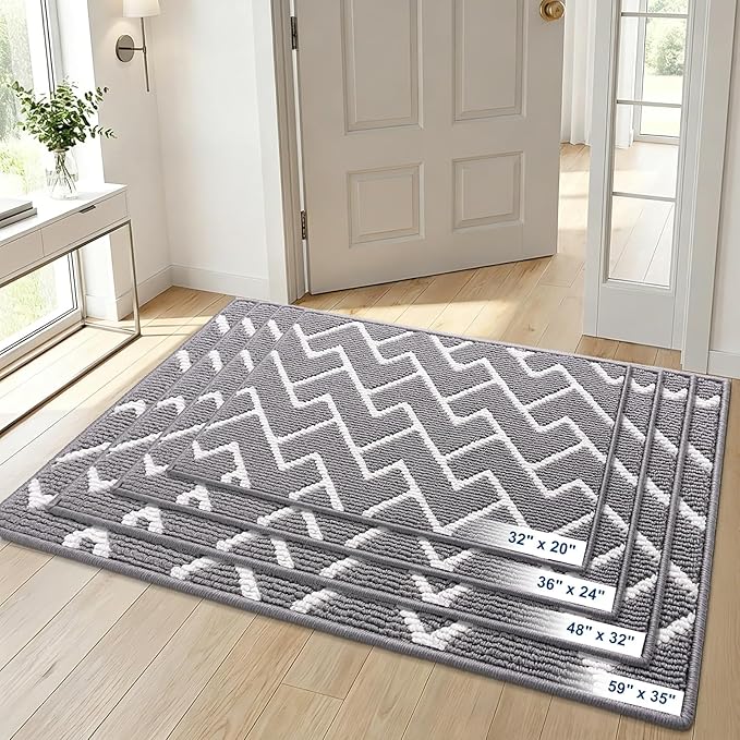 OLANLY Front Door Mat, Non-Slip Rubber Backing, Dirt Resistant and Absorbent, Washable, Easy to Clean Low-Profile Indoor Doormat for Back Door, Entryway, Inside Entrance, 47x20, Grey