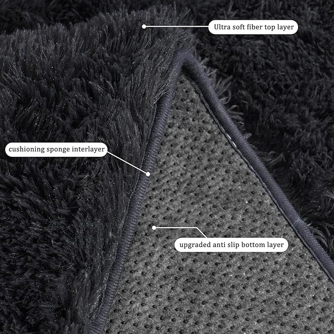 Small Rugs for Bedroom, Fluffy 2x3 Rug Throw Non Slip for Bedside Dorm Kids Room, Plush Comfy Shag Carpet for Home Decor Aesthetic, Charcoal Gray