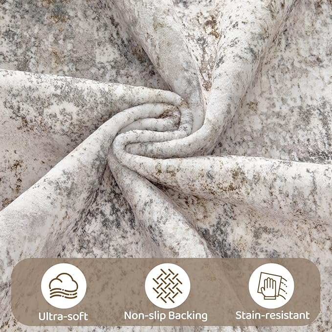 UERMEI 5x8 Area Rug Living Room Rugs - Washable Neutral Modern Abstract Soft Thin Large Rug Indoor Floor No Slip Rug Carpet for Bedroom Under Dining Table Home Office Decor - Brown Grey