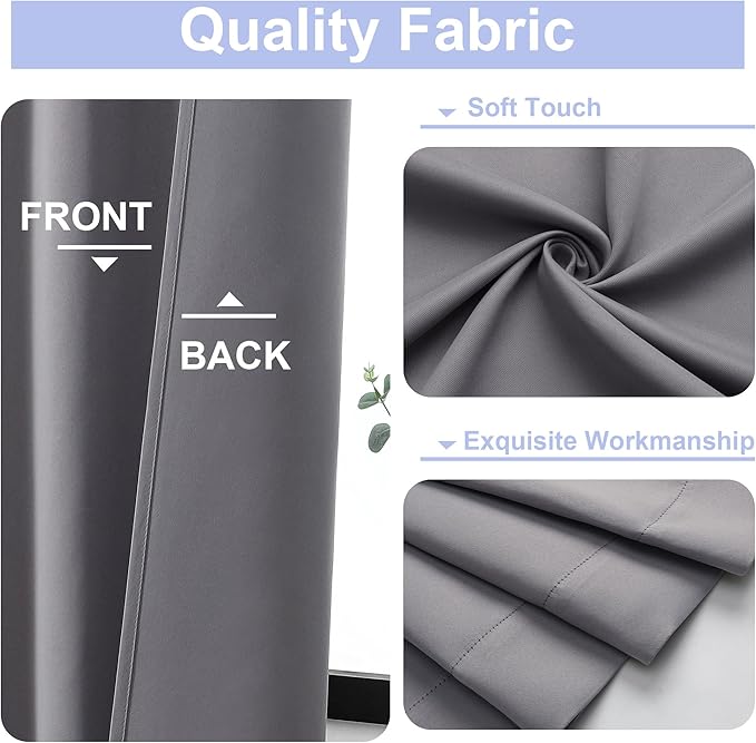 Simplebrand Ava Light Grey Blackout Curtains for Bedroom 90 Inches Long 2 Panels Set, Solid Privacy Energy Saving Living Room Window Treatment Curtains Blackout Drapes, W40 x L90 Inch, Light Grey