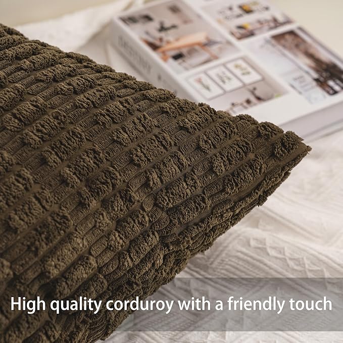 Pack of 2 Corduroy Decorative Throw Pillow Covers 18x18 InchSoft Boho Striped Pillow Covers Modern Farmhouse Home Decor for Sofa Living Room Couch Bed（Green）