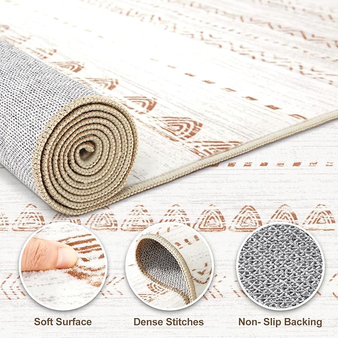 Nakagishi 2X4 Rug Washable Area Rug: Small Soft Boho Farmhouse Neutral Moroccan Non Slip Indoor Low Pile Accent Floor Throw Carpet for Bedroom Bathroom Entryway Kitchen Hallway Closet Home Door-Brown