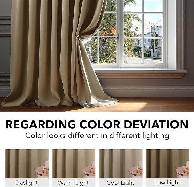 Deconovo Blackout Curtains, Thermal Insulated, W42 x L95 2 Panels, Back Tab, Machine Washable, Room-Darkening Drapes for Bedroom/Living Room Khaki