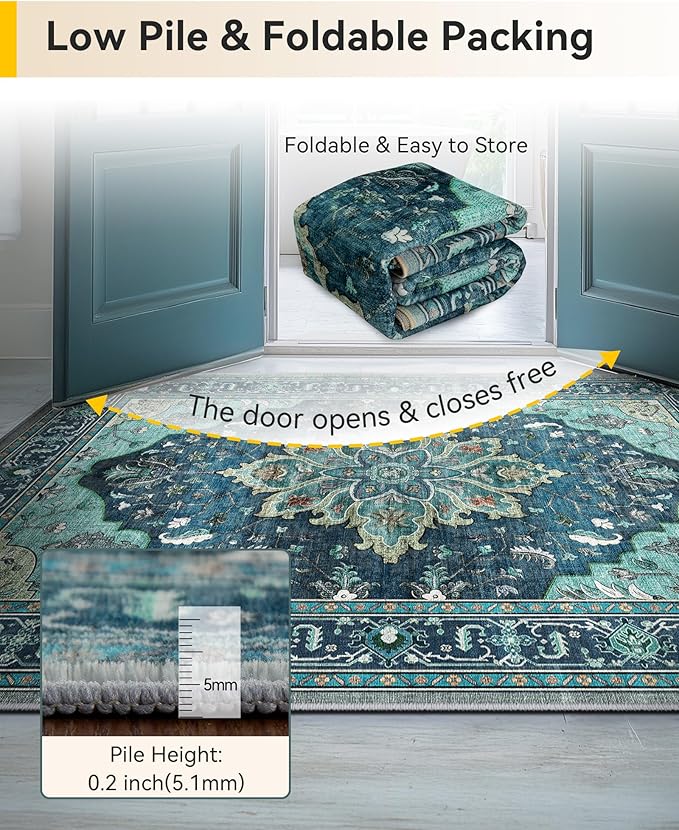 RELEANY Area Rugs 3'x10' Runner Rug Non Slip Washable for Kitchen Hallway Bedroom Beside Laundry Room Bathroom Rug, Floor Carpet, Teal Green Lake Blue Turquoise