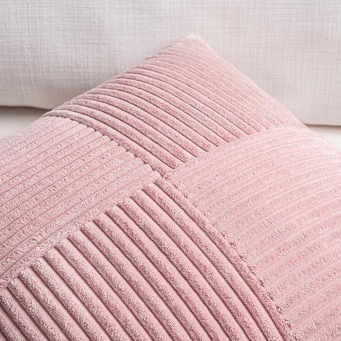 Fancy Homi 2 Packs Blush Pink Lumbar Decorative Throw Pillow Covers 16x28 Inch for Living Room Couch Bed, Rustic Farmhouse Boho Home Decor, Soft Striped Corduroy Rectangle Accent Cushion Case 40x70 cm