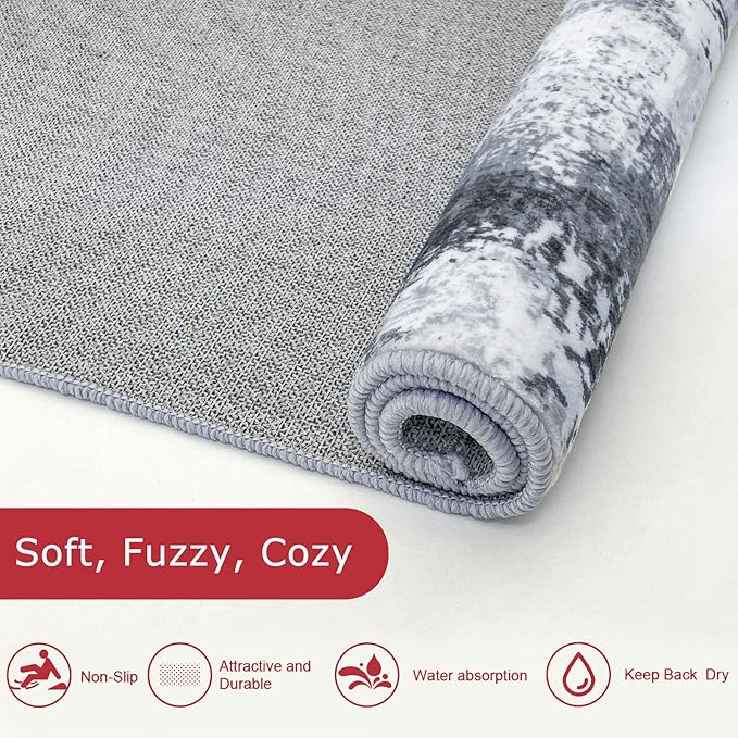 KOZYFLY Modern Abstract Area Rug 8x10 Gray Washable Large Living Room Thin Rugs Bedroom Non Skid Carpet with Faux Wool Soft Low Pile for Dining Room Living Room Office Dorm Kitchen Table Apartment