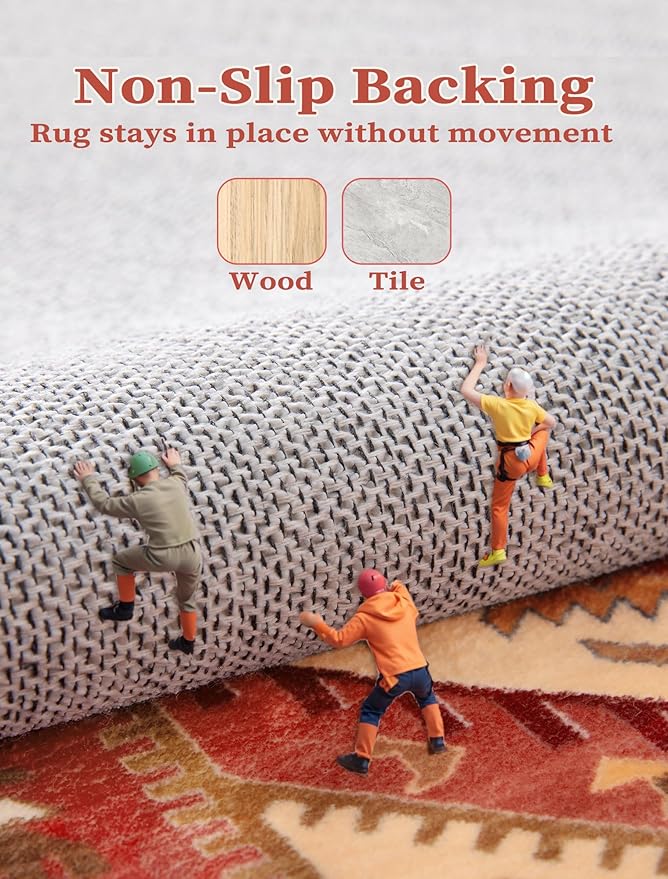 SERISSA Runner Rug for Hallways, 2'6"x8' Washable Non Slip Kitchen Runner Rug, Long Boho Rug Vintage Red Hallway Stair Ultra Soft Print Floor Carpet for Bedroom Bathroom Laundry Room