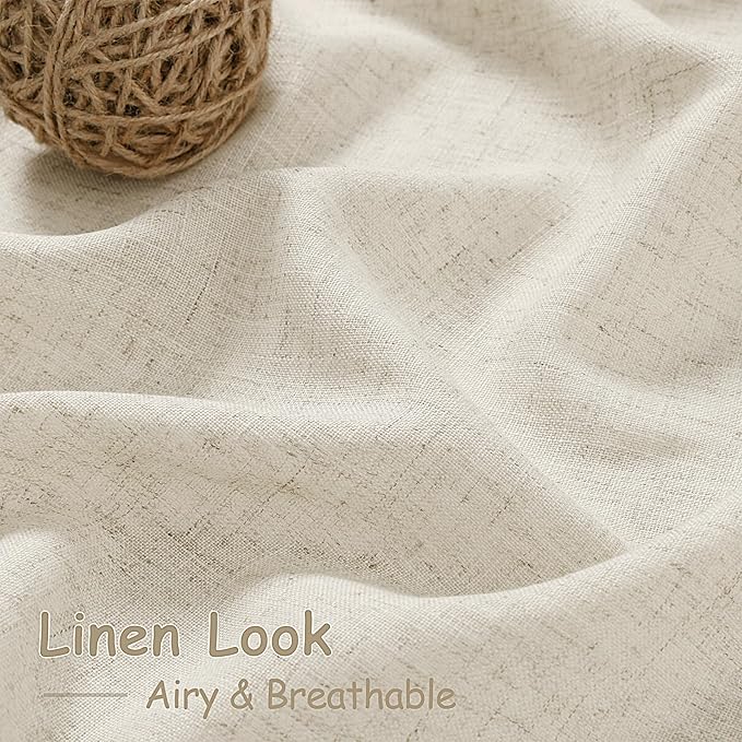 Nanspring Vanilla Linen Curtains 96 Inches Long for Living Room Modern Farmhouse Decor Luxury Light Filtering Semi Sheer Curtain Back Tab Coastal Drapes for Bedroom Office 52x96, 2 Panels