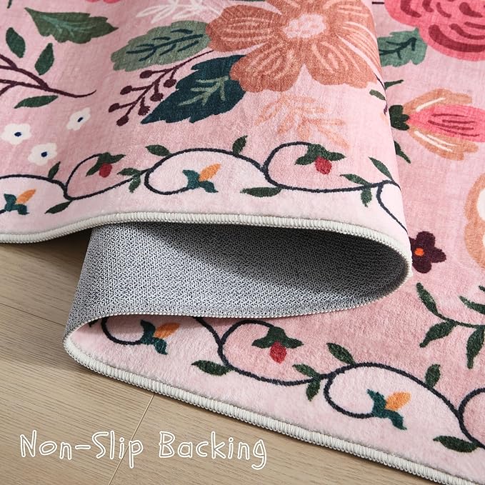 Rugcomf Runner Rug for Hallways Kitchen Rug Non Slip 2'6''x8' Washable Runner Rugs with Rubber Backing Soft Floral Carpet Runner for Hallways, Kitchen, Laundry, Bedroom, Bathroom(Pink)